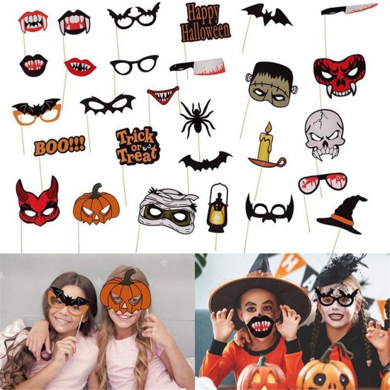 53Pcs Halloween Party Decoration Balloons Banners Photo Booth Props Scary Selfie Card Party Decoration