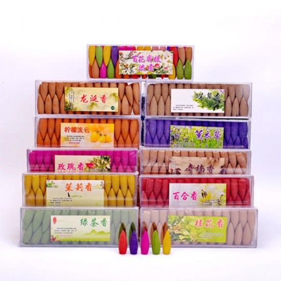 54Pcs/Box Backflow Incense Cones Multiple Fragrance Natural Mixed Home Furnace Fragrant Incense