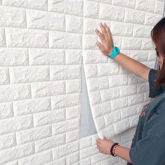 5Pcs 3D Waterproof Tile Brick Wall Sticker Self-adhesive White Foam Panel 70x77cm 5Pcs 3D Waterproof Tile Brick Wall Sticker Self-adhesive White Foam Panel 70x77cm