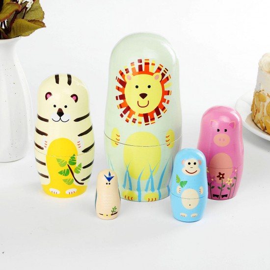 5Pcs/Set Matryoshka Animal Wooden Russian Doll Nesting Dolls Christmas Kids Gift Decorations