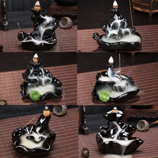 6 Style Buddhist Incense Burner Smoke Backflow Ceramic Glaze Censer Cone Holder
