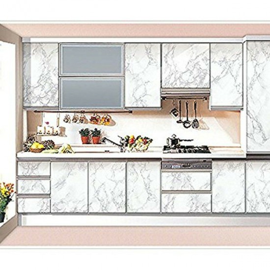 60x200cm Marble Effect Wallpaper Granite Vinyl White Grey Home Kitchen Decoration