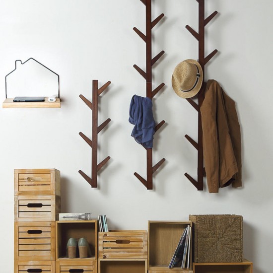 6/10 Hooks Coat Rack Wall Solid Wood Wall Hanging Living Room Bedroom Decorative Cloth Hanger Rack All Hat Rack Bamboo Furniture