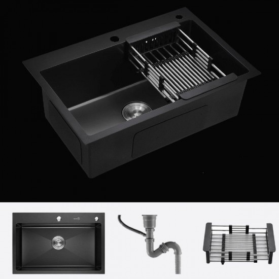 680x450mm Nano Stainless Steel Kitchen Black Sink Above Counter Stainless Steel Seamless Welding Collapsible