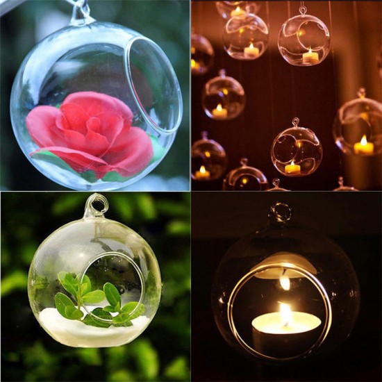 6Pcs Round Glass Hanging Candle Tea Light Globe Holder Candlestick Party Home Wedding Decor 10cm