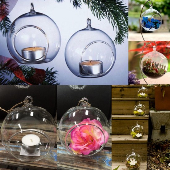 6Pcs Round Glass Hanging Candle Tea Light Globe Holder Candlestick Party Home Wedding Decor 10cm