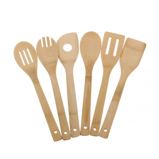 6Pcs Wooden Spoon Utensil Set Kitchen Cooking Bamboo Tools Wood Spatula Kit