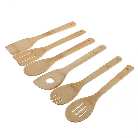 6Pcs Wooden Spoon Utensil Set Kitchen Cooking Bamboo Tools Wood Spatula Kit