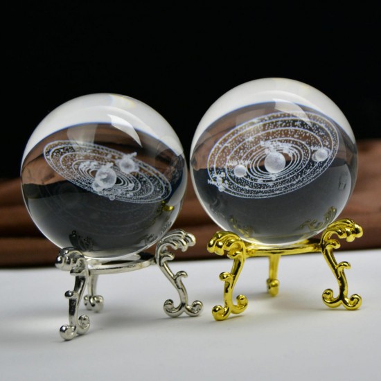 6cm Engraved Solar System Ball 3D Miniature Planets Model Crystal Ball Decorations + Stand