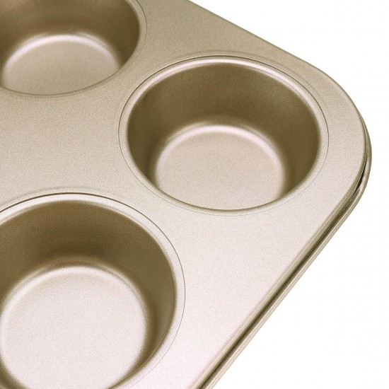 6pc Muffin Pan Baking Cooking Tray Mould Round Bake Cup Cake Gold/Black