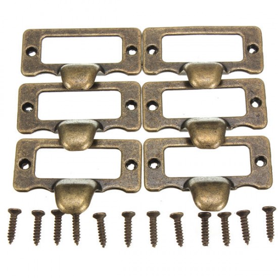 6pcs Antique Brass Drawer Label Pull Cabinet Frame Handle File Name Card Holder