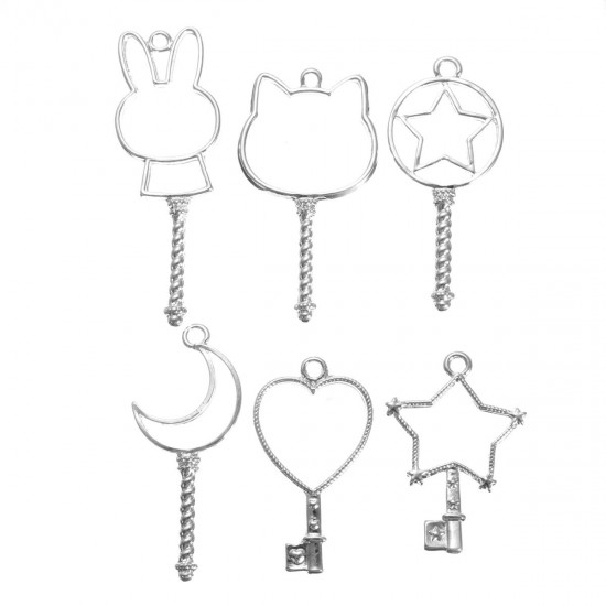 6pcs Silver Key Open Bezel Pendant Zinc Alloy UV Resin Frame DIY Pendant 6pcs Silver Key Open Bezel Pendant Zinc Alloy UV Resin Frame DIY Pendant