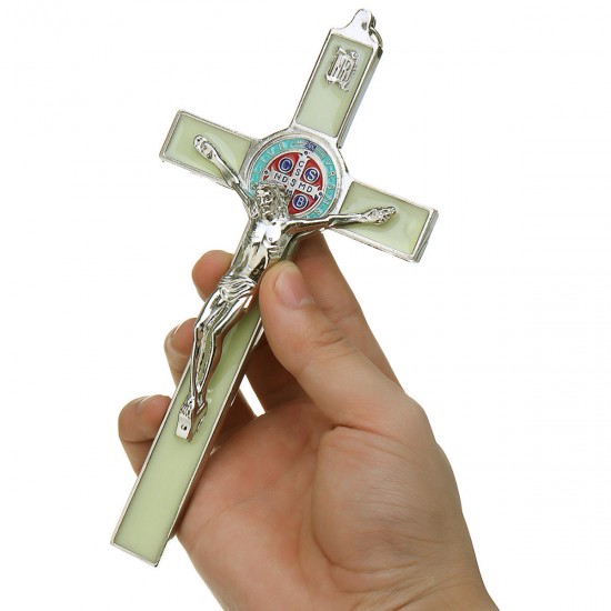 7'' Antique Green Catholic Religious Wall Cross Jesus Crucifix Decorations Noctilucent