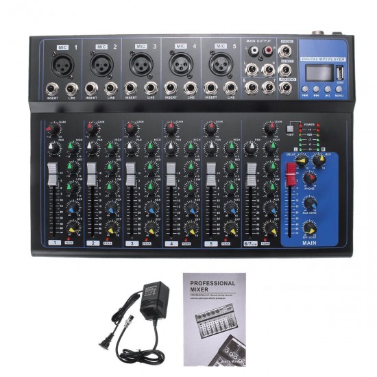 7 Channel Digital Microphone Sound Audio Mixer Console 48V Phantom Power Professional Karaoke Audio Mixer Amplifier With USB