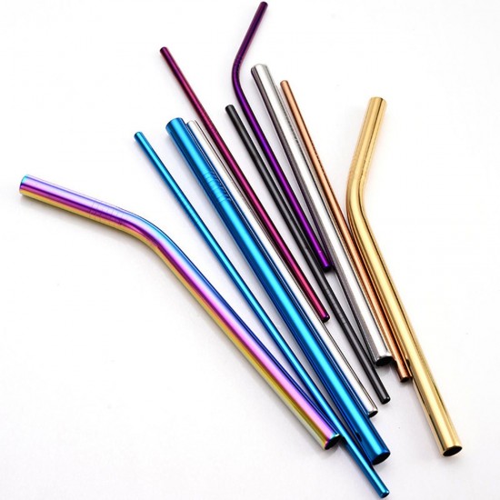 7 Colors 215x6mm Reusable Drinking Stainless Steel Metal Straw Supplies for Party Club Cafe