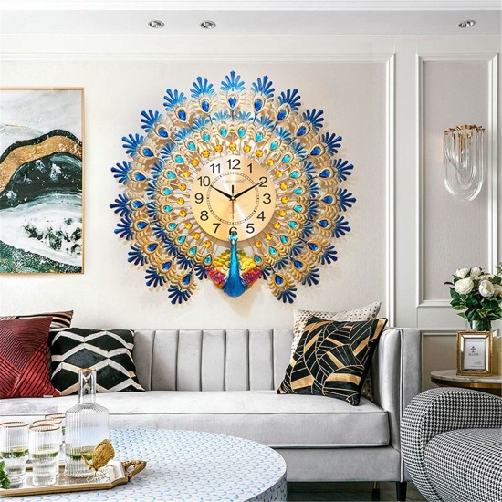 70*65cm Modern Large Peacock Wall Clock Quartz Clock Living Room Mute Home Decor