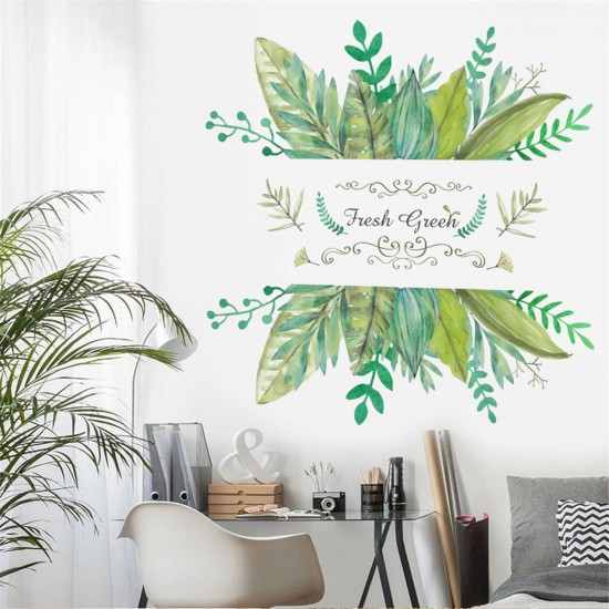 70x50cm Green Leaves PVC Wall Sticker Mural Room Background Decor DIY Art Decal