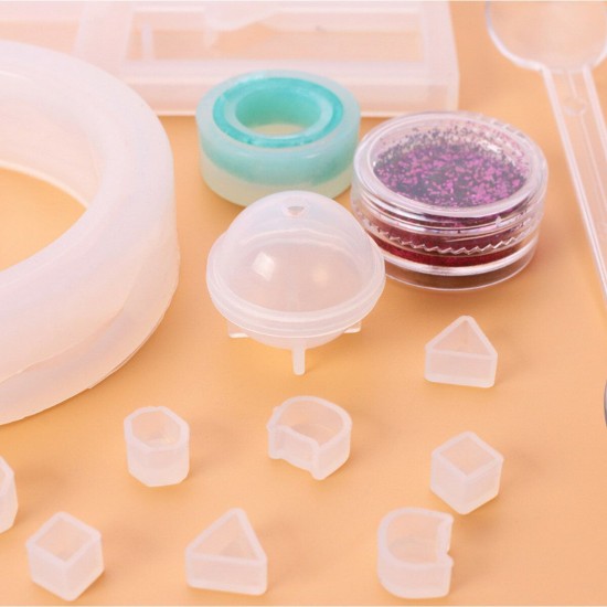 73PCS DIY Silicone Jewelry Handmade Crystal Glue Casting Mold Pendant Resin Set