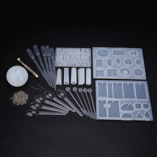 77Pcs/Set Crystal Epoxy Resin Silicone Pendant Casting Mould Kit Transparent Jewelry Making Mold Spoons Cups Sticks for DIY Crafting Decorations