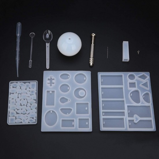 77Pcs/Set Crystal Epoxy Resin Silicone Pendant Casting Mould Kit Transparent Jewelry Making Mold Spoons Cups Sticks for DIY Crafting Decorations