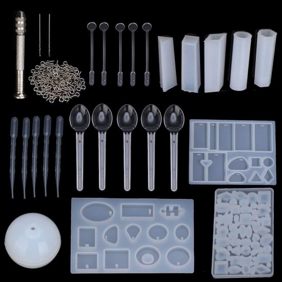 77Pcs/Set Crystal Epoxy Resin Silicone Pendant Casting Mould Kit Transparent Jewelry Making Mold Spoons Cups Sticks for DIY Crafting Decorations 77Pcs/Set Crystal Epoxy Resin Silicone Pendant Casting Mould Kit Transparent Jewelry Making Mold Spoons Cups Sticks for DIY Crafting Decorations