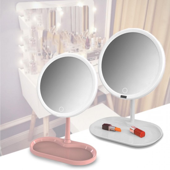 7/8 Inch USB Charging Touch Dimming LED Makeup Table Mirrors With Cosmetics Storage Tray