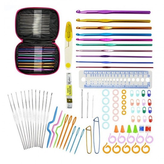 90pcs Crochet Hook Kit Yarn Knitting Needles Sewing Tool Ergonomic Grip Bag Set