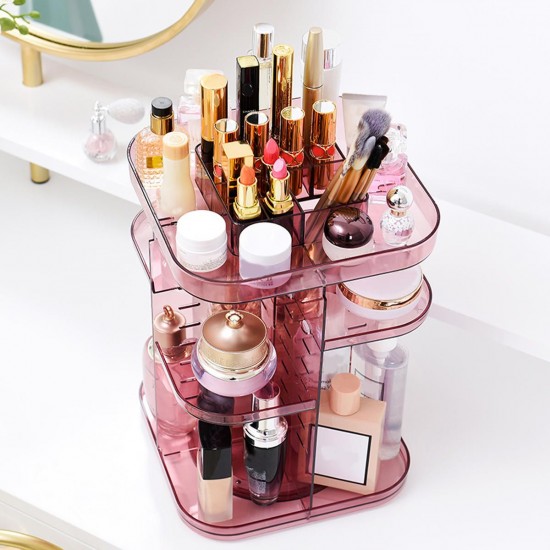 Adjustable 360° Rotating Makeup Jewelry Box Square Storage Rack Organizer Stand Display