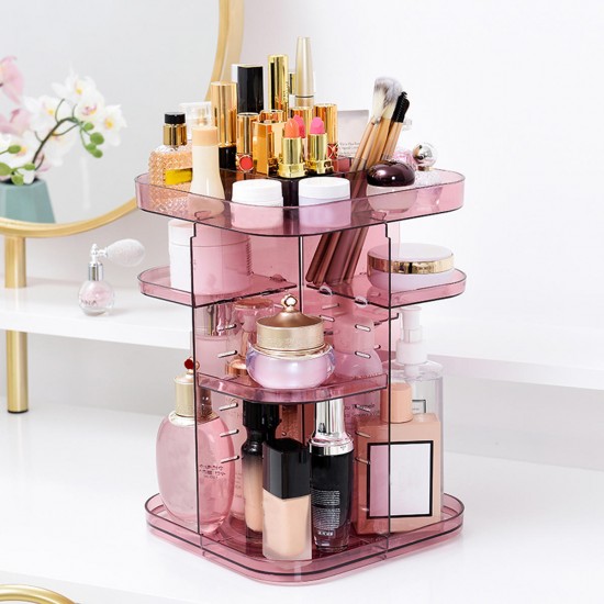 Adjustable 360° Rotating Makeup Jewelry Box Square Storage Rack Organizer Stand Display