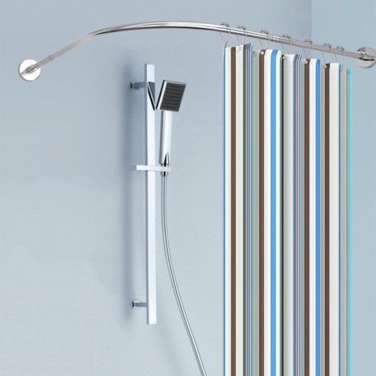 Adjustable Stainless Steel Shower Curtain Rod Curved Pole Bathtub Hooks