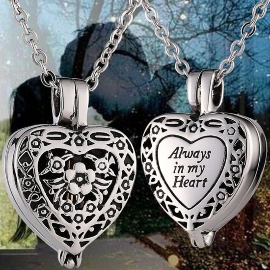 Always in my Heart Locket Cremation Urn Hollow Necklace Pendant Jewelry For Ashe