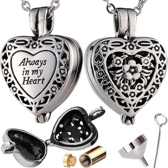 Always in my Heart Locket Cremation Urn Hollow Necklace Pendant Jewelry For Ashe