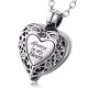 Always in my Heart Locket Cremation Urn Hollow Necklace Pendant Jewelry For Ashe