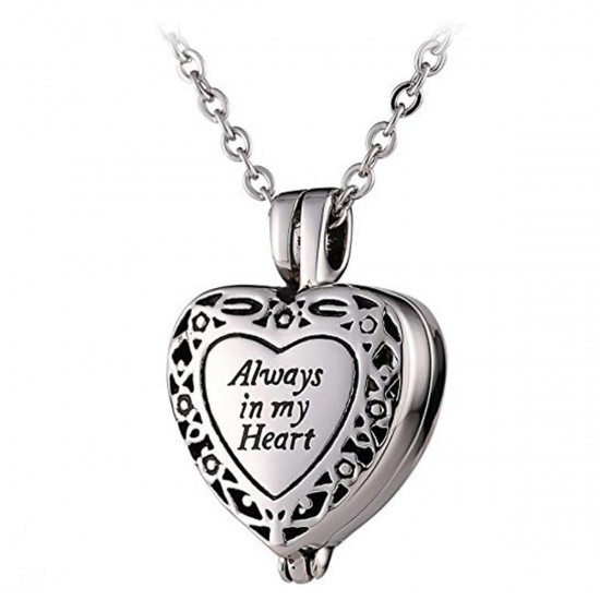 Always in my Heart Locket Cremation Urn Hollow Necklace Pendant Jewelry For Ashe