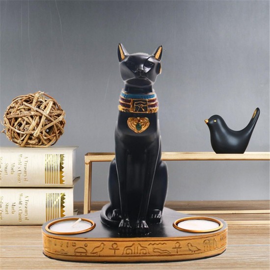 Ancient Egypt Bastet Cat Goddess Statue With 2 Tea Light Candle Holders Home Room Decorations