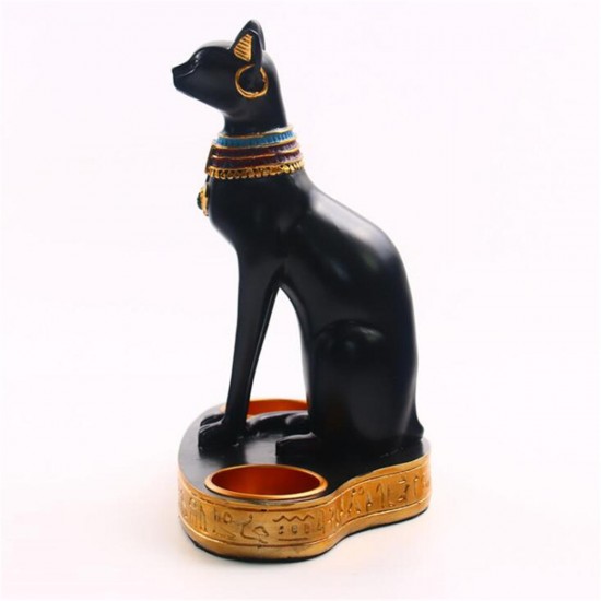 Ancient Egypt Bastet Cat Goddess Statue With 2 Tea Light Candle Holders Home Room Decorations