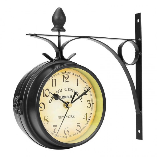 Antique Double Sided Wall Mount Station Clock Garden Vintage Retro Home Decoration