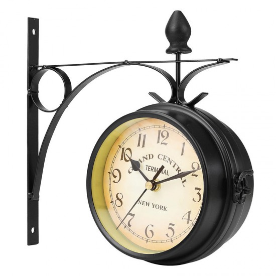 Antique Double Sided Wall Mount Station Clock Garden Vintage Retro Home Decoration Antique Double Sided Wall Mount Station Clock Garden Vintage Retro Home Decoration