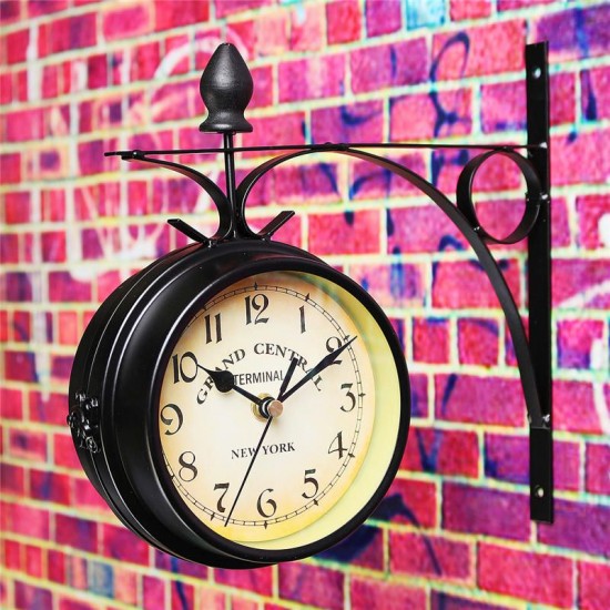 Antique Double Sided Wall Mount Station Clock Garden Vintage Retro Home Decoration Antique Double Sided Wall Mount Station Clock Garden Vintage Retro Home Decoration