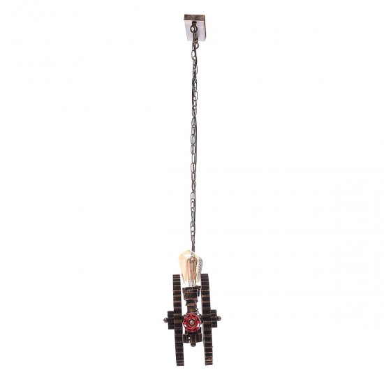 Antique Style Rust Metal Gear 2 Bare Bulbs Waterpipe Ceiling Pendant Light without Blub