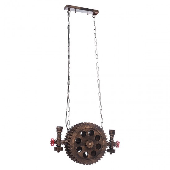 Antique Style Rust Metal Gear 2 Bare Bulbs Waterpipe Ceiling Pendant Light without Blub Antique Style Rust Metal Gear 2 Bare Bulbs Waterpipe Ceiling Pendant Light without Blub