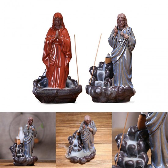 Backflow Incense Burner Ceramic Retro Censer Holder Home Gifts Decor With 10 Cones