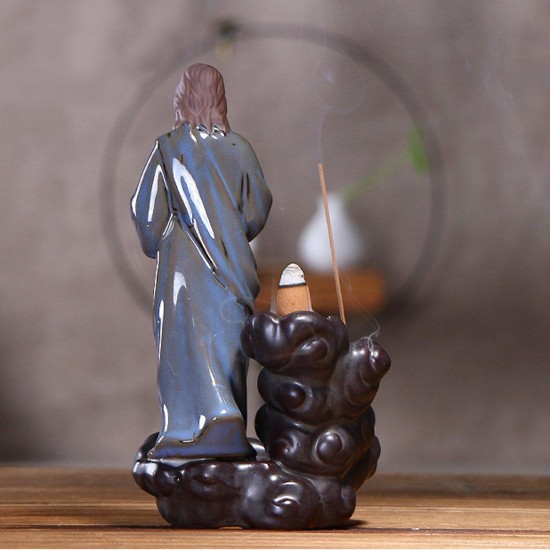 Backflow Incense Burner Ceramic Retro Censer Holder Home Gifts Decor With 10 Cones