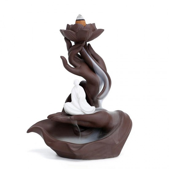 Backflow Incense Burner Holder Waterfall Cones Censer Ceramic Smoke Decor +Cone