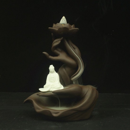 Backflow Incense Burner Holder Waterfall Cones Censer Ceramic Smoke Decor +Cone