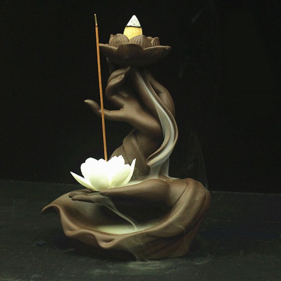 Backflow Incense Burner Holder Waterfall Cones Censer Ceramic Smoke Decor +Cone