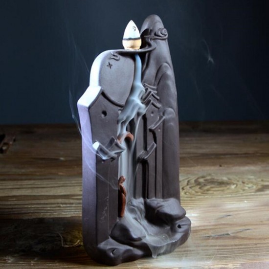 Backflow Incense Burner Mountain Ceramic Home Office Teahouse Yoga Room Decor With 10 Cones