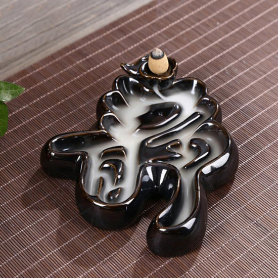 Backflow Incense Cone Burner Holder Ceramic Chinese Character Jing Fragrant Smoke Backflow Censer