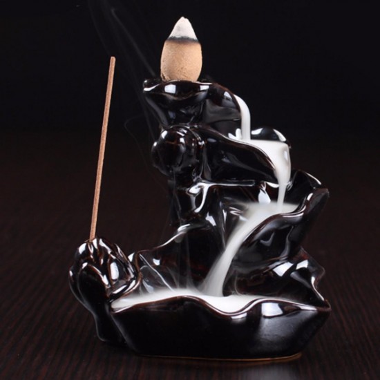 Backflow Incense Cone Burner Holder Ceramic Lotus Stream Fragrant Smoke Backflow Home Censer Decor