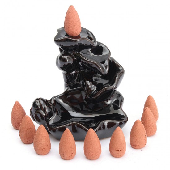 Backflow Incense Cone Burner Holder Ceramic Lotus Stream Fragrant Smoke Backflow Home Censer Decor